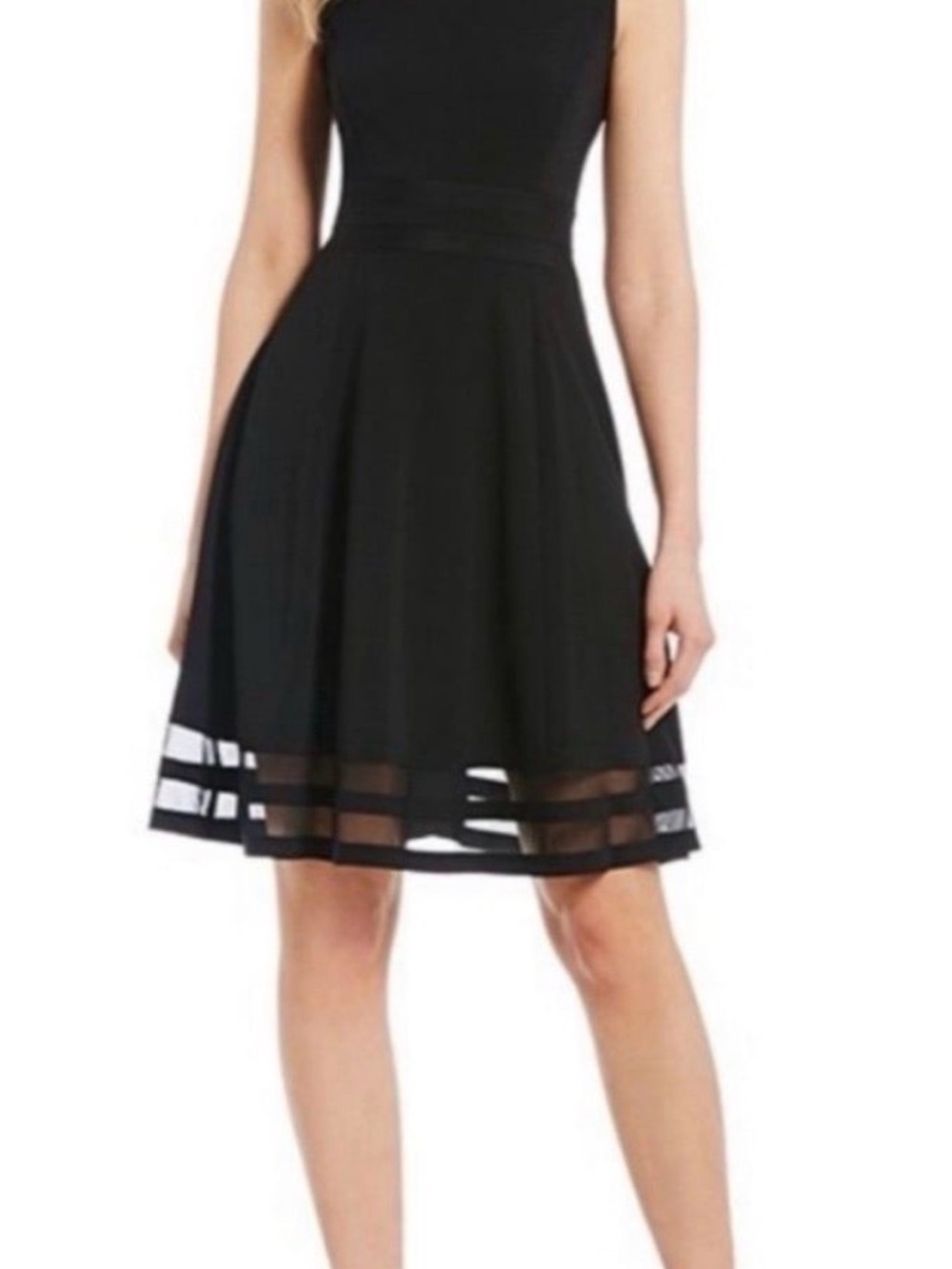 Calvin Klein Black Fit & Flare Dress Size 12 Sheer Hem